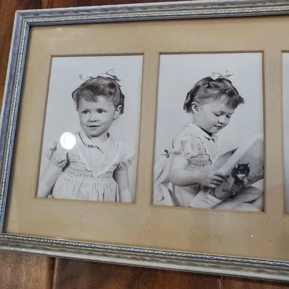 Vintage 1940s Little Girl Reading Book Photo Shoot Framed Photographs 5 Pictures